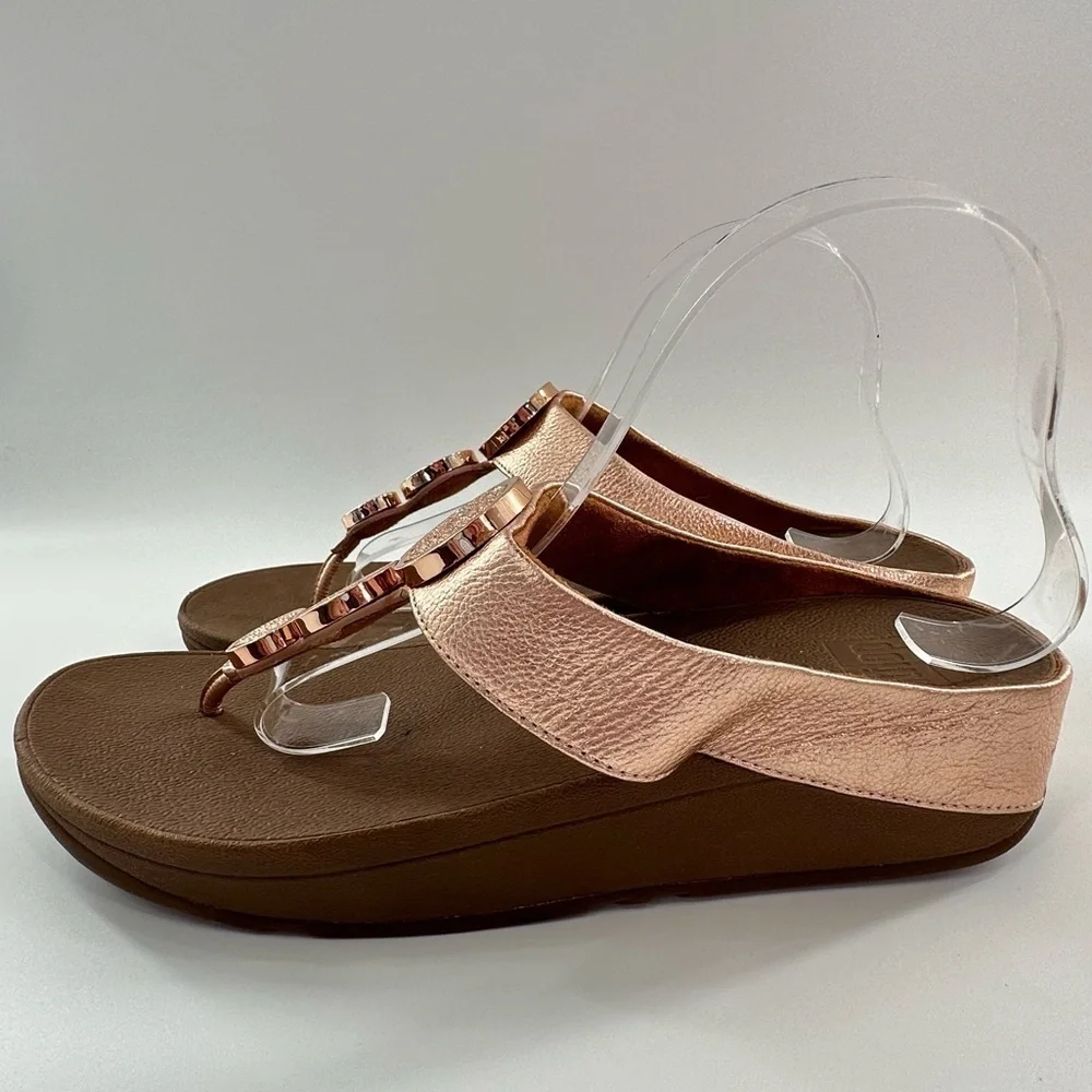 Fitflop sandal style I42-323 10 42 rose gold leather thong flip flop orthopedic